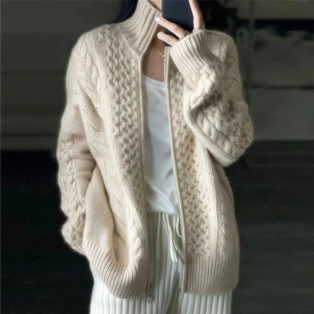 Women's Elegant High Neck Cardigan Sweater – Cozy Layering Essential