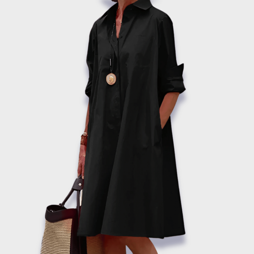 Women's Elegant Midi Polo Dress Black
