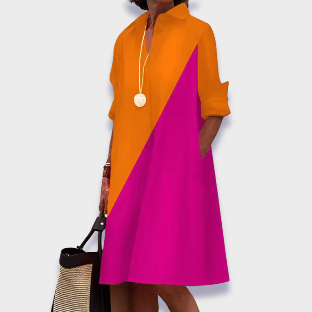 Women's Elegant Midi Polo Dress Orange Pink