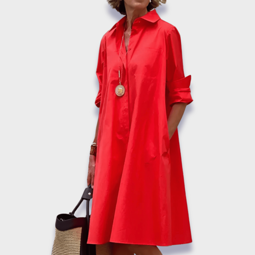 Women's Elegant Midi Polo Dress Red