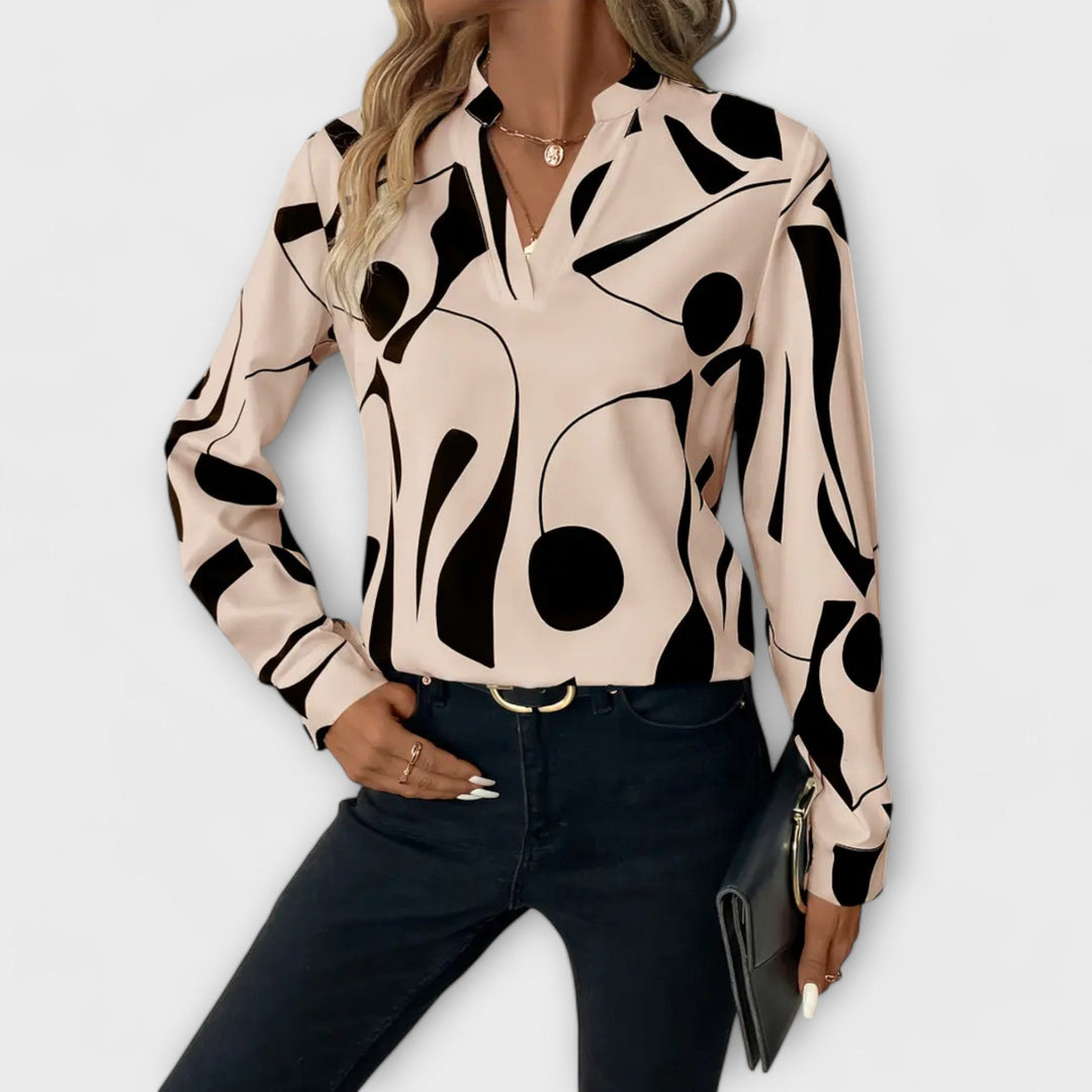 Women's Elegant V-Neck Blouse Beige