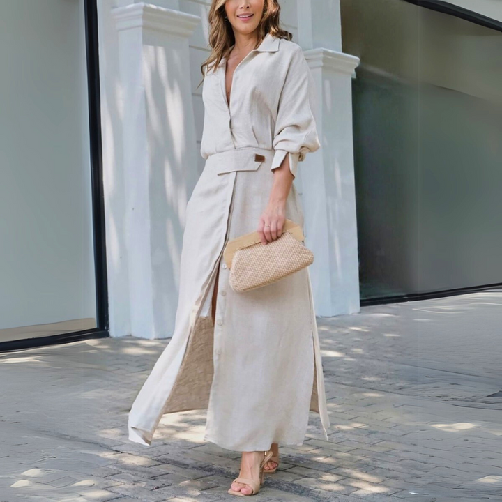 Women's Elegant V-Neck Maxi Dress Beige
