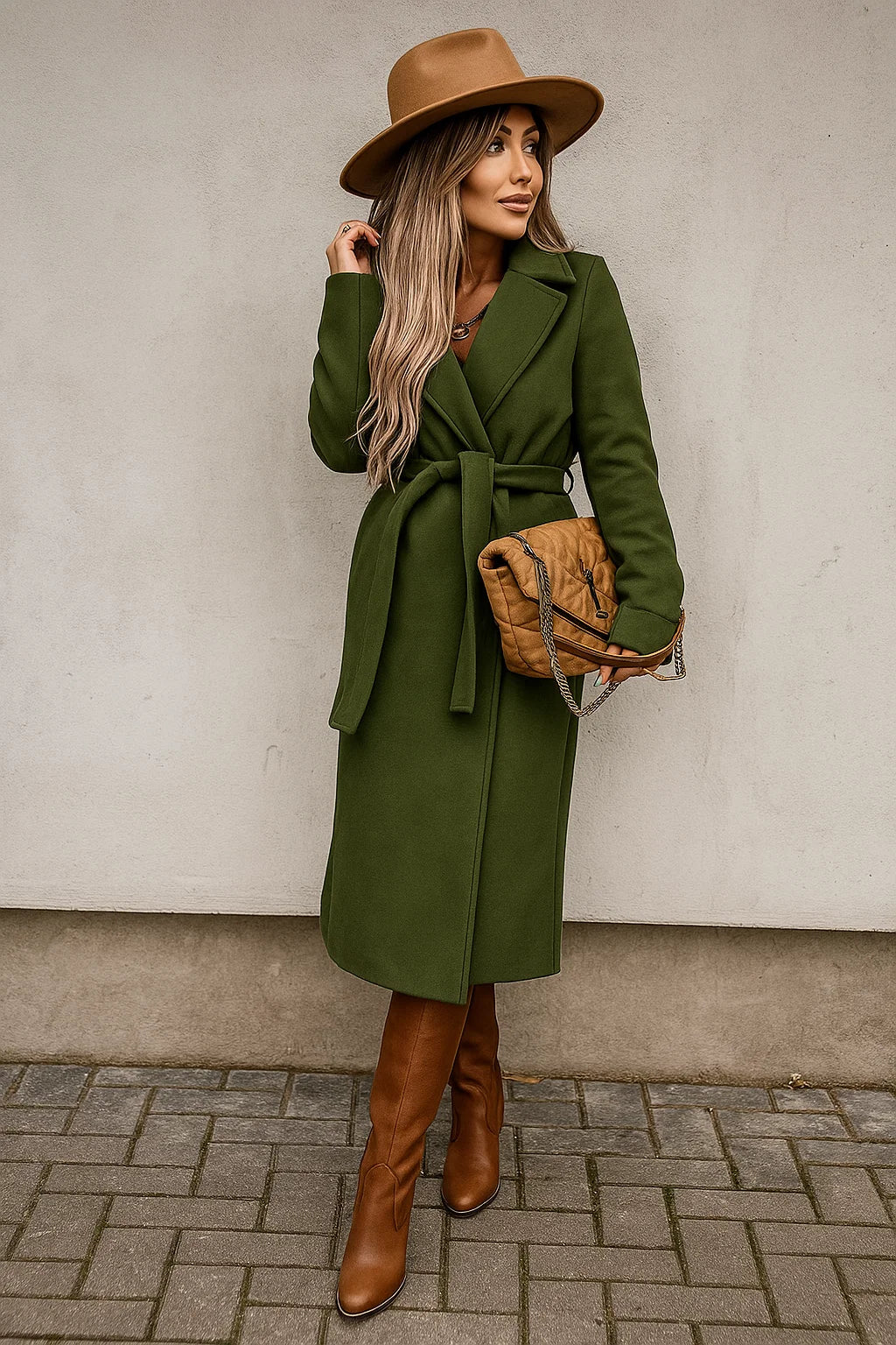 Women's Elegant Wool Coat – Timeless Style and Warmth Green