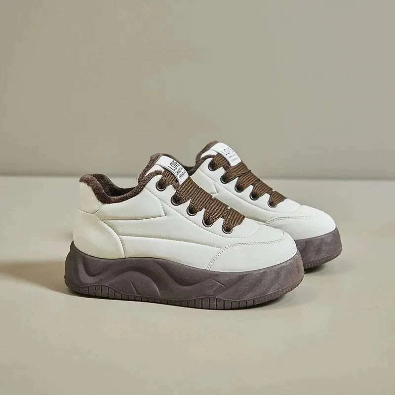 Women's Fleece Lined Casual Fall Shoes Beige Brown