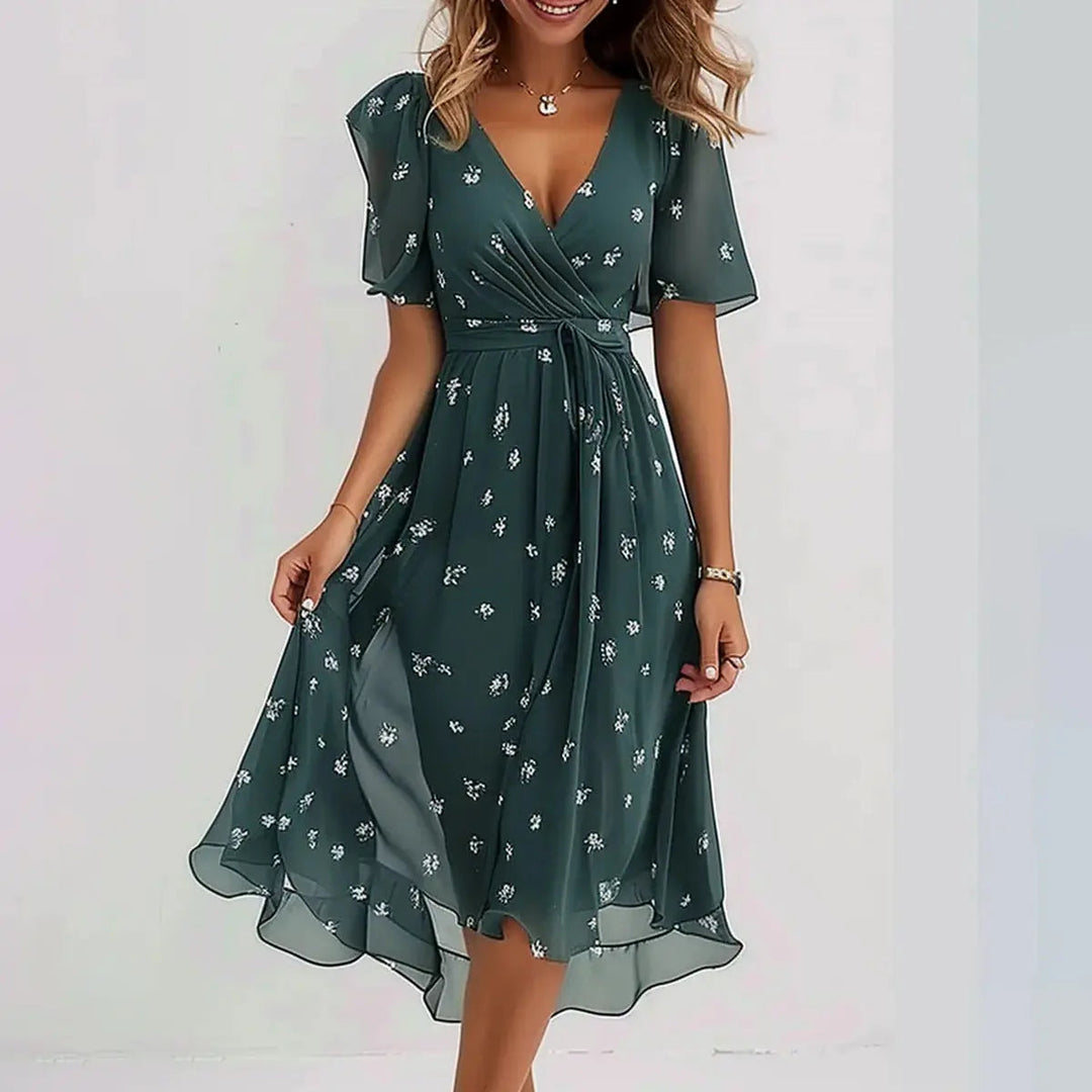 Women's Floral Midi Dress – Effortless Elegance for Summer Events Green