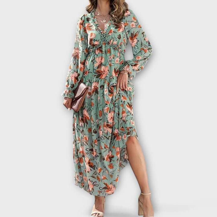 Women's Floral V-Neck Maxi Dress Green