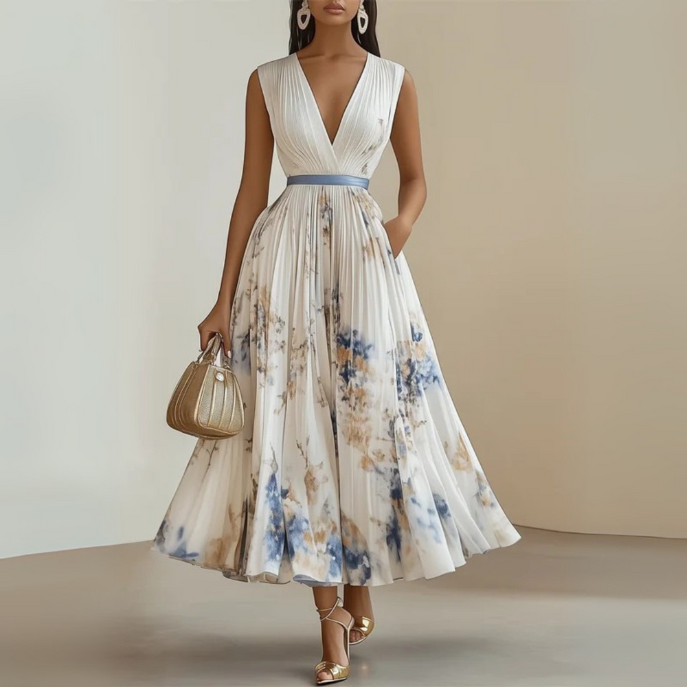 Women's Flowy Sleeveless Summer Maxi Dress Beige