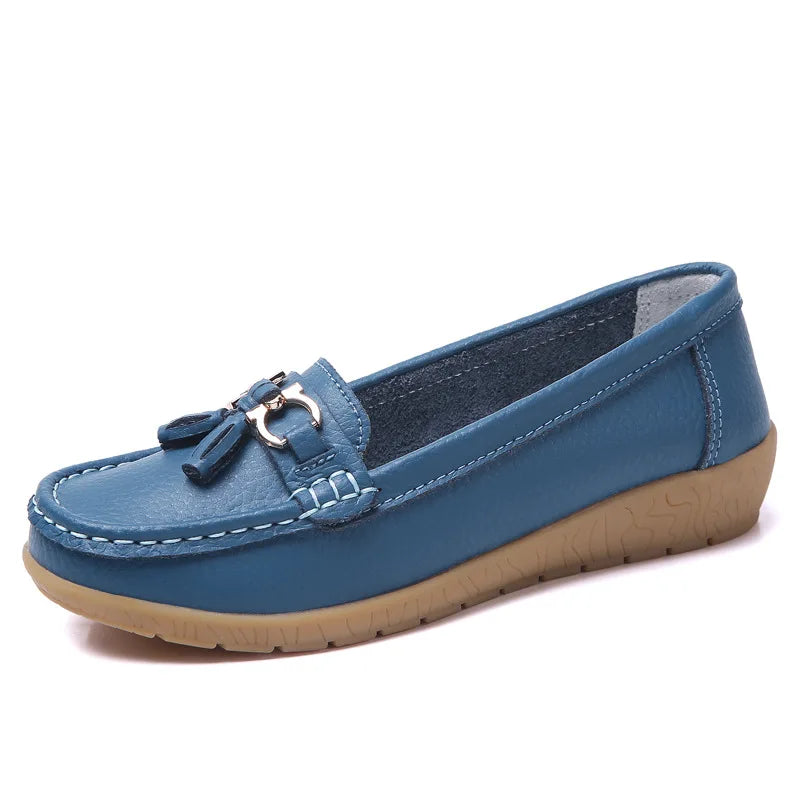 Women's Genuine Leather Tassel Moccasins Light Blue