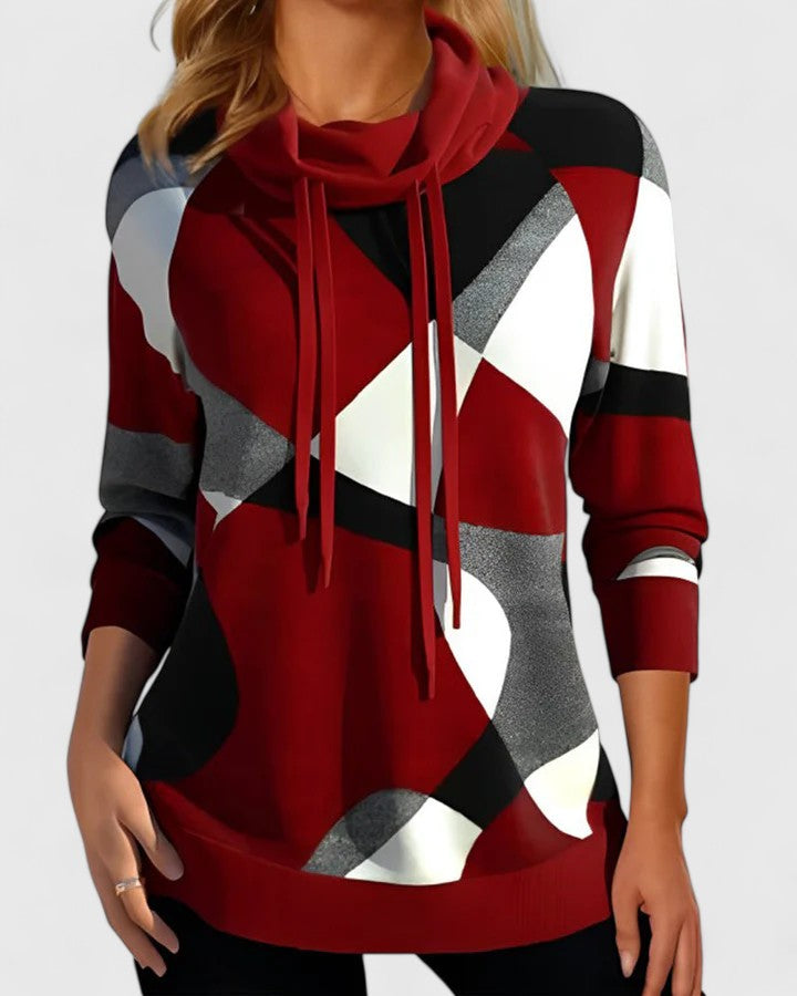 Womens Geometric Block Cowl Sweater-MODAUTLET