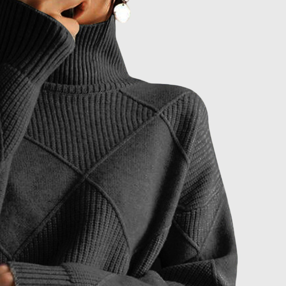 Womens Geometric Turtleneck Sweater-MODAUTLET