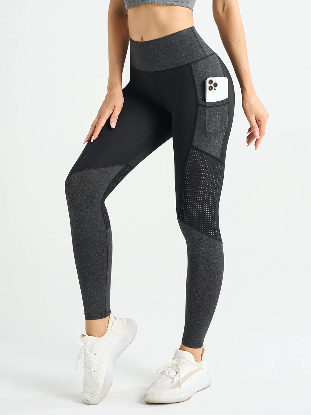 Women's High Waist Perforated Mesh Yoga Leggings for Workout