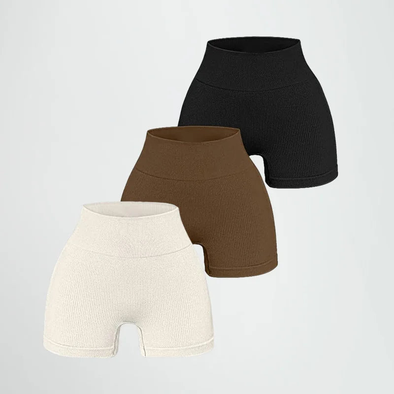Women's High-Waisted Yoga Shorts, Lift and Shape, Ribbed Texture