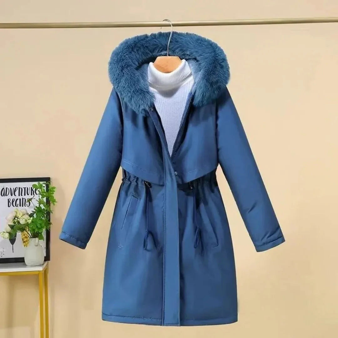 Women's Hooded Faux-Fur Long Winter Coat Blue