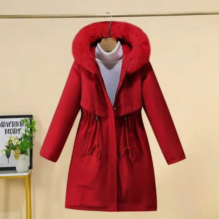 Women's Hooded Faux-Fur Long Winter Coat Red