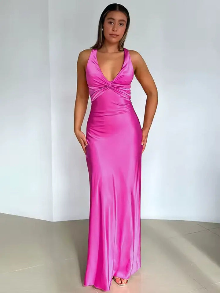 Women's Lightweight Flowing Maxi Dress – Elegant Summer Style Rose Red