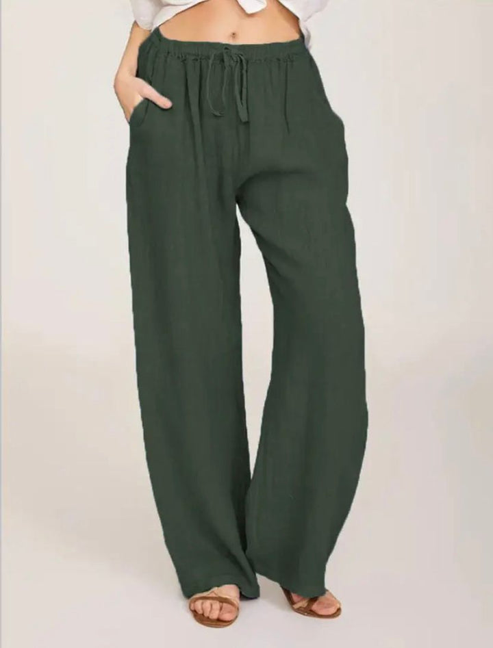 Women's Lightweight White Linen Pants Green