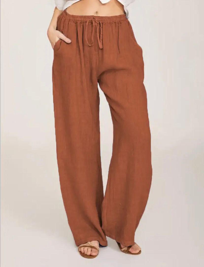 Women's Lightweight White Linen Pants Orange