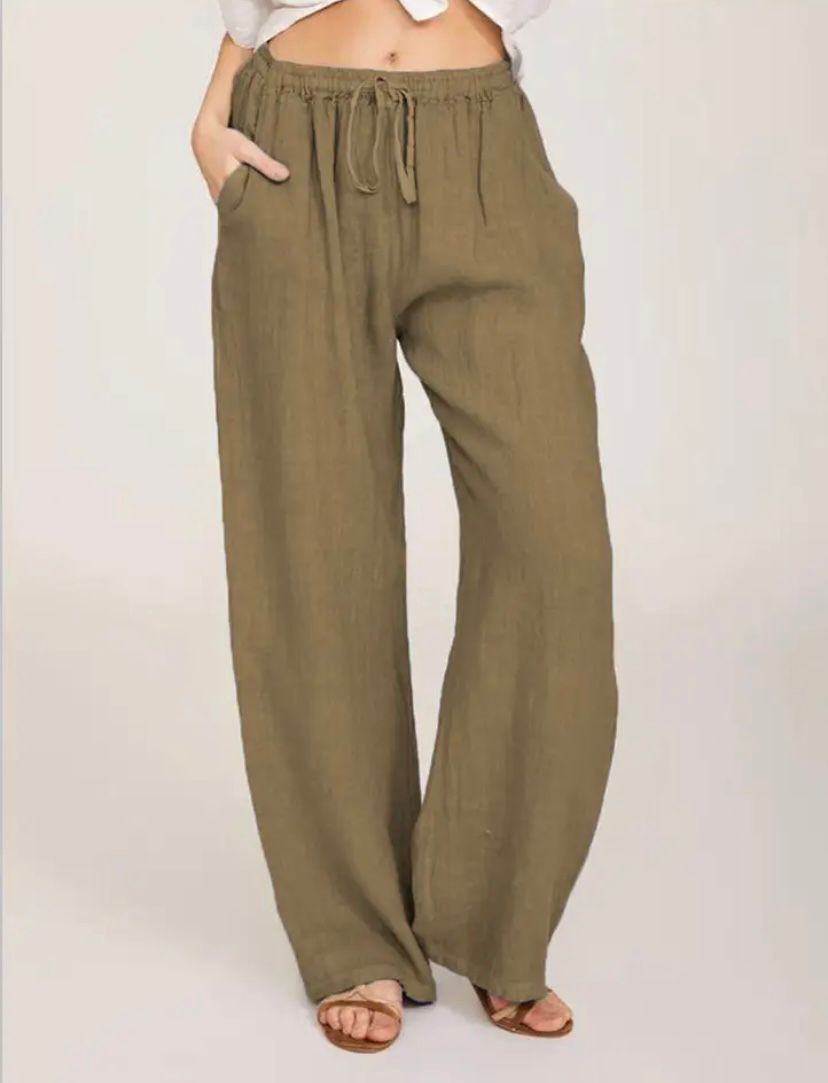 Women's Lightweight White Linen Pants Brown