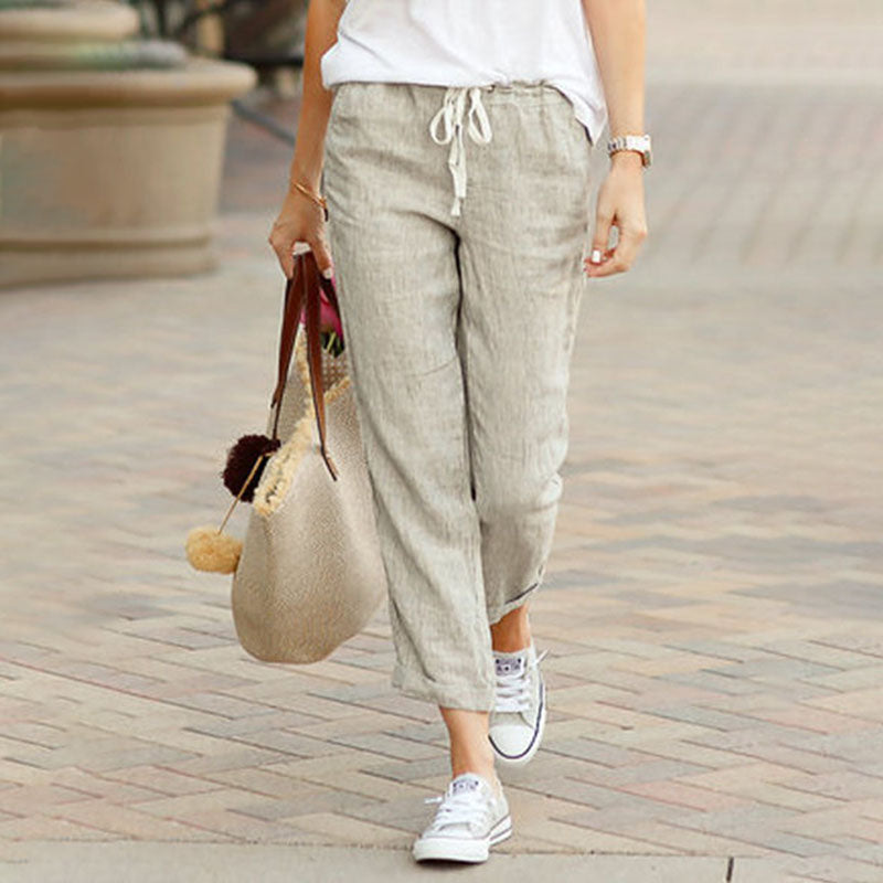 Women's Linen Drawstring Tapered Pants for Casual Comfort