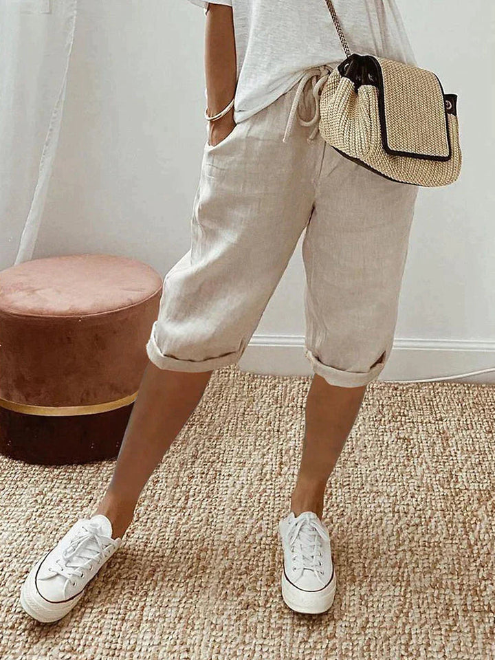 Women's Linen Pants with Side Pockets Beige