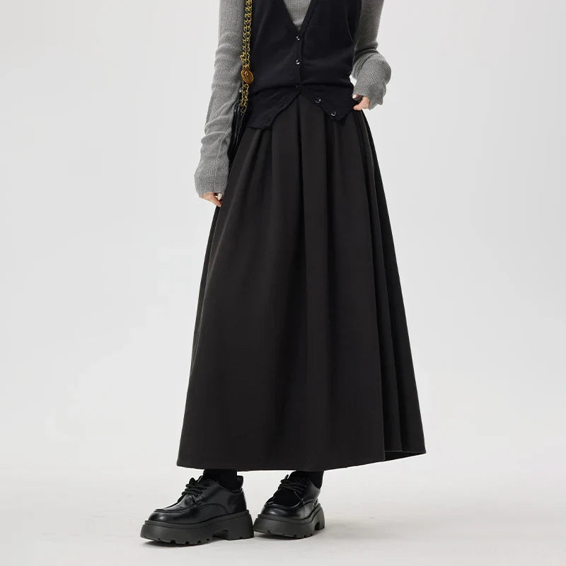 Women's Long Pleated Skirt - Elegant & Flowing Design Black