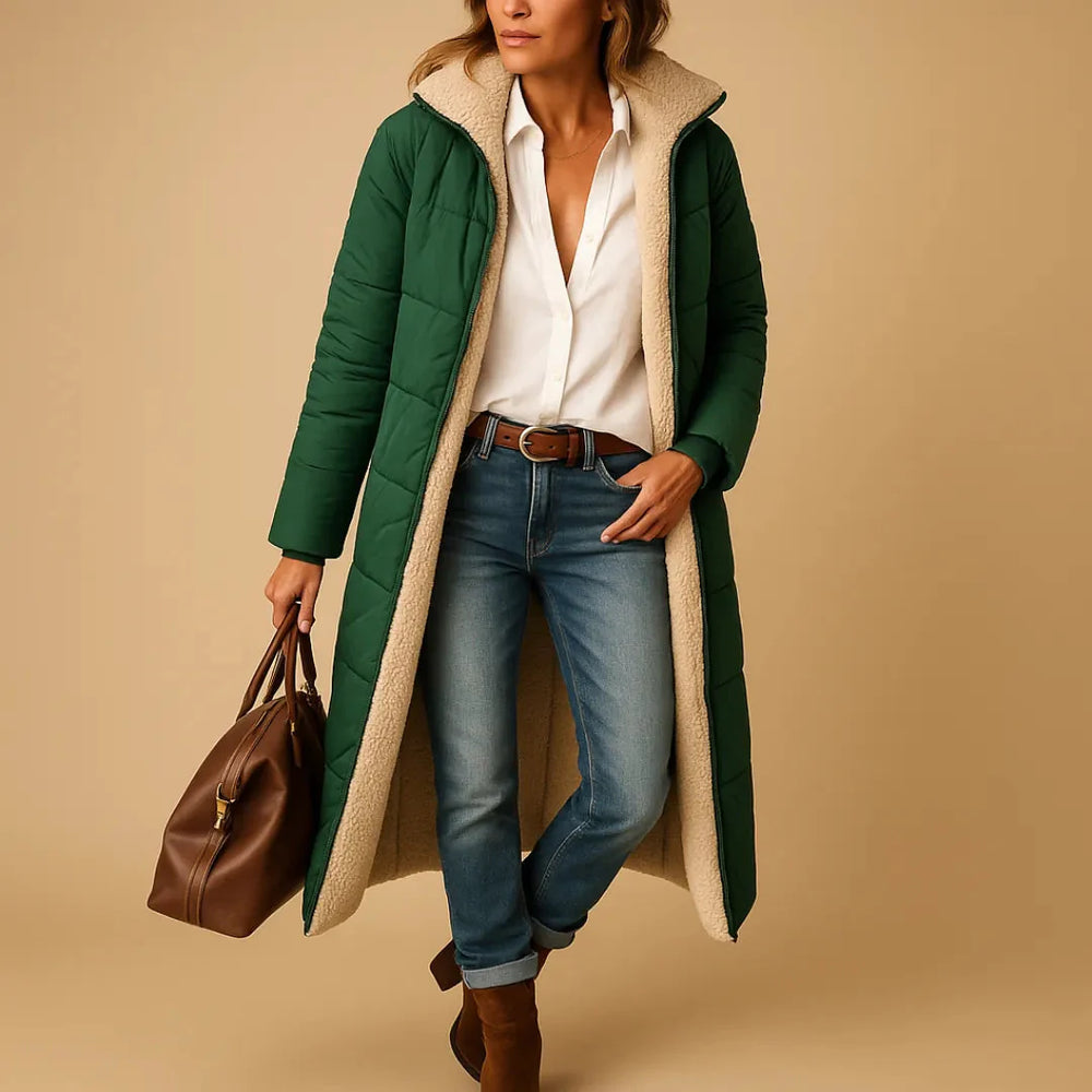 Women's Long Quilted Puffer Jacket Army Green