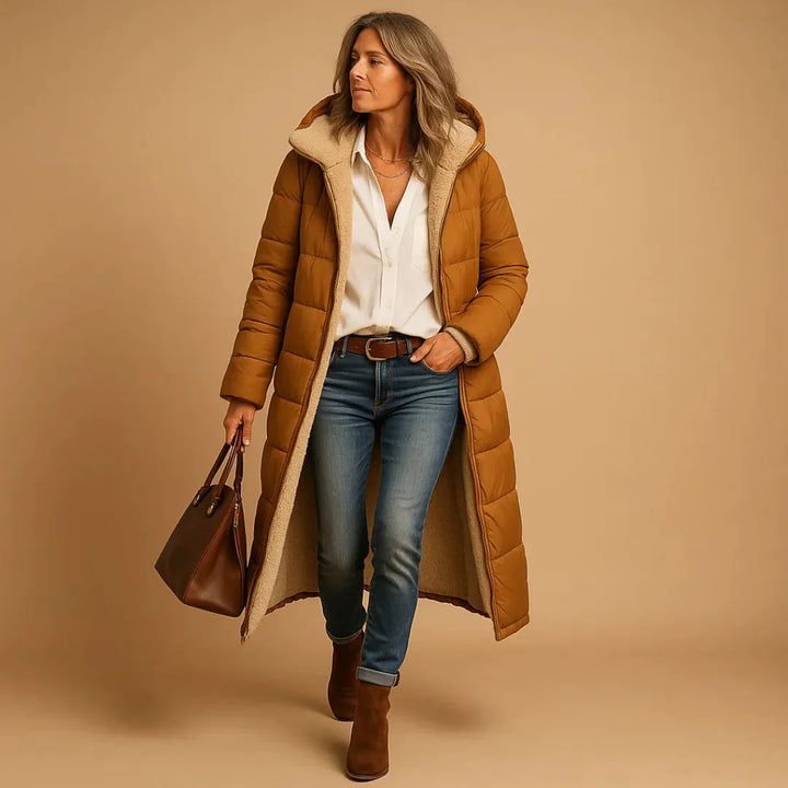 Women's Long Quilted Puffer Jacket Coffee