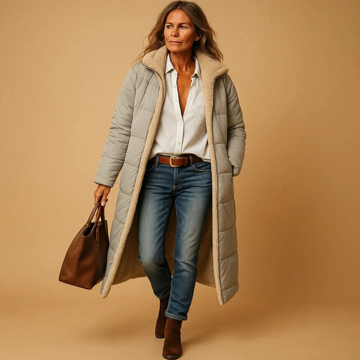 Women's Long Quilted Puffer Jacket Gray