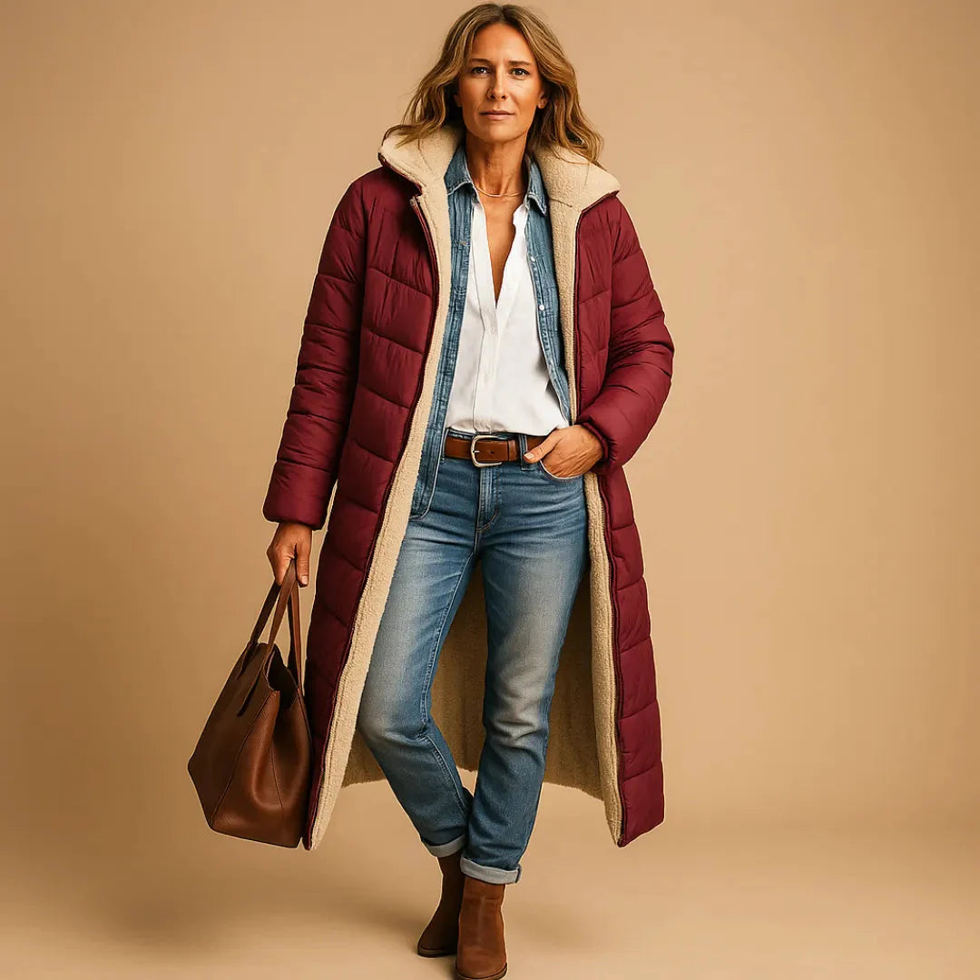 Women's Long Quilted Puffer Jacket Red