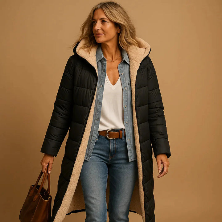 Women's Long Quilted Puffer Jacket Black