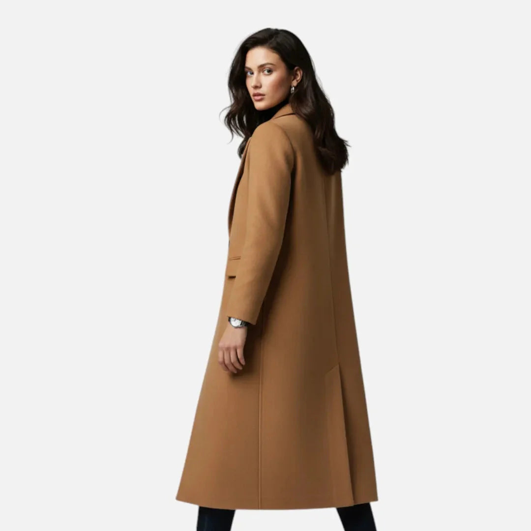 Women's Long Wool-Blend Overcoat with Lapel