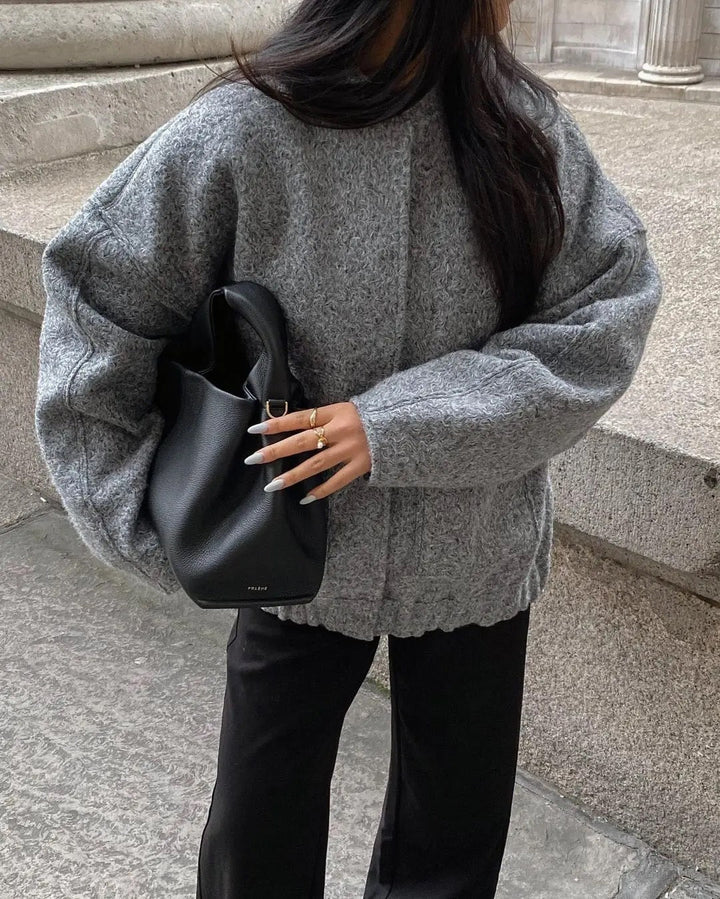 Womens Oversized Tweed Bomber Jacket Cozy Autumn Style