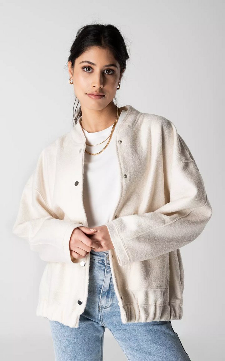 Womens Oversized Tweed Bomber Jacket Cozy Autumn Style