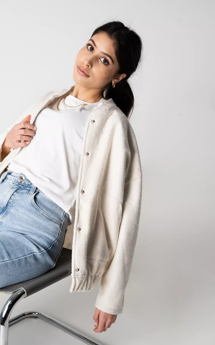 Womens Oversized Tweed Bomber Jacket Cozy Autumn Style