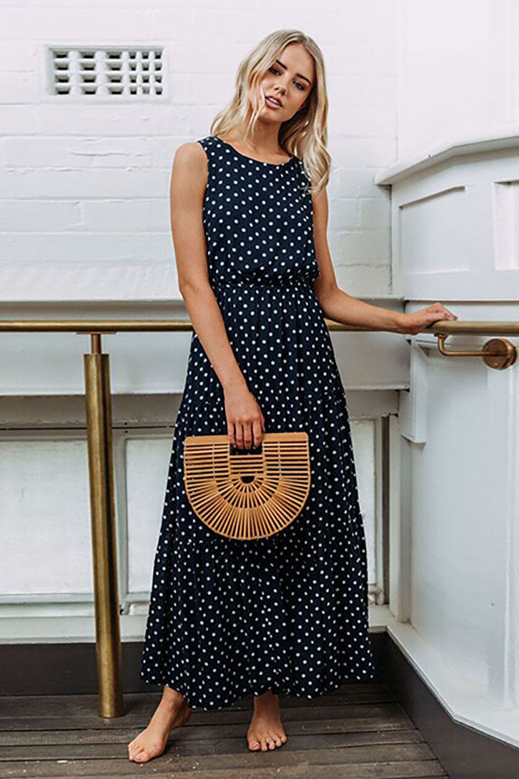 Women's Polka Dot Maxi Dress Navy