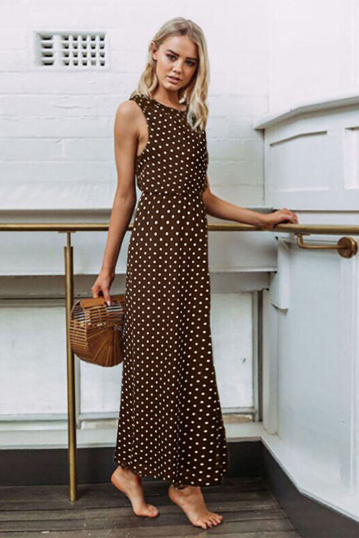 Women's Polka Dot Maxi Dress Brown