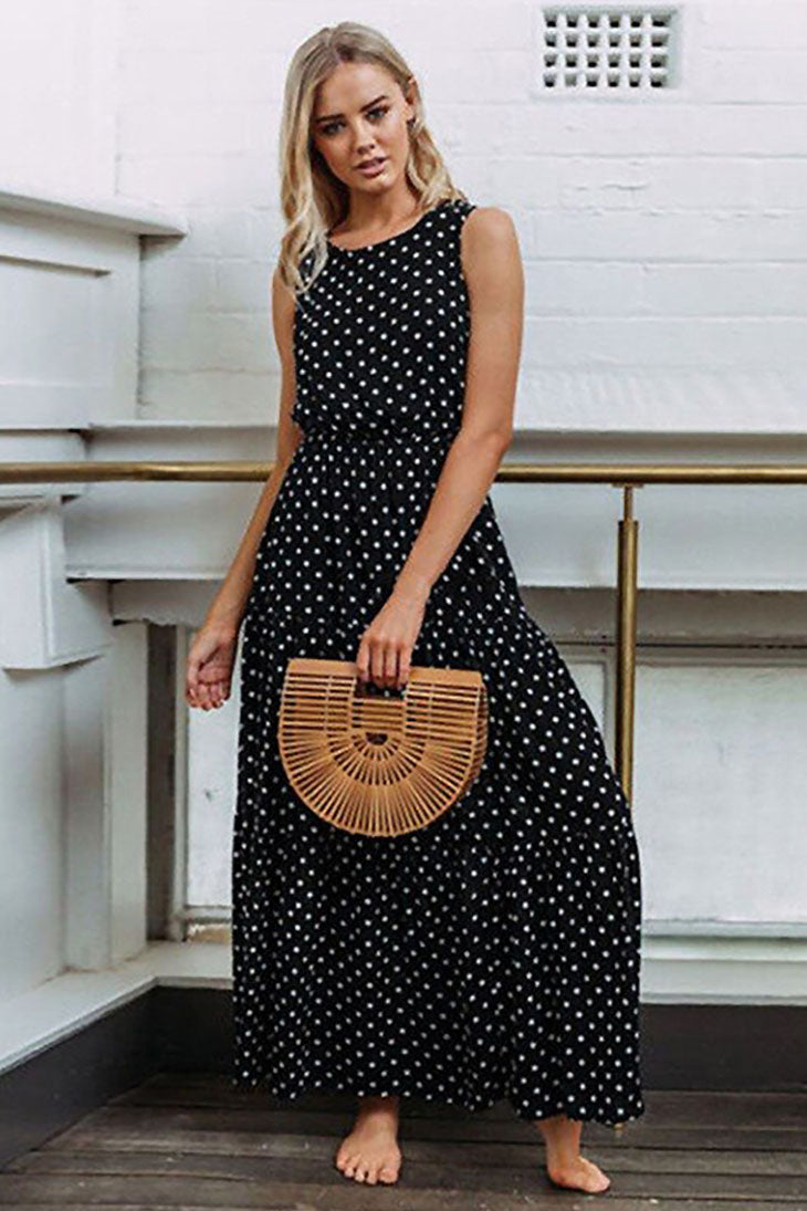 Women's Polka Dot Maxi Dress Black