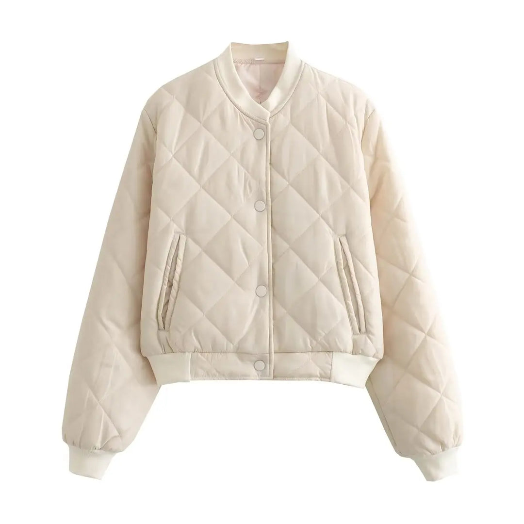Women's Quilted Bomber Jacket Beige White