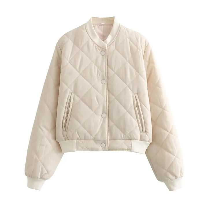 Women's Quilted Bomber Jacket Beige White