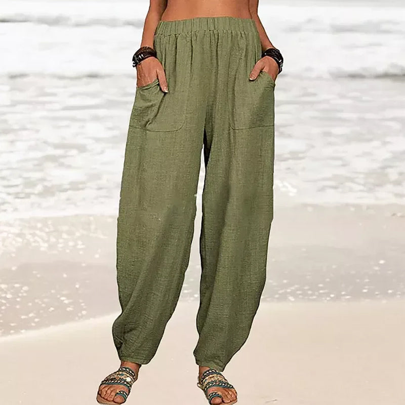 Women's Relaxed Beach Pants | Casual Summer Trousers Army Green