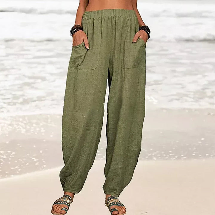 Women's Relaxed Beach Pants | Casual Summer Trousers Army Green