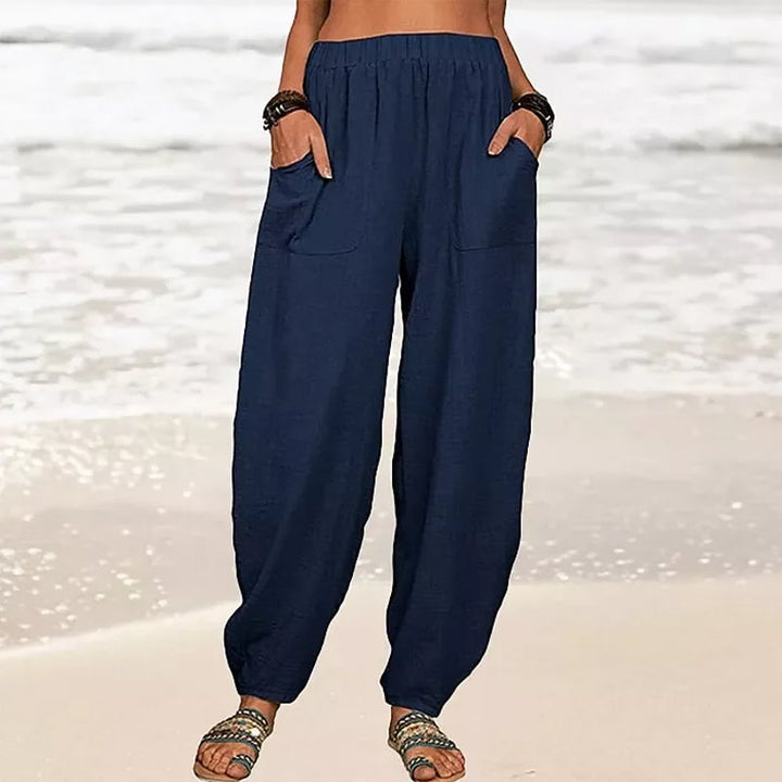 Women's Relaxed Beach Pants | Casual Summer Trousers Navy Blue