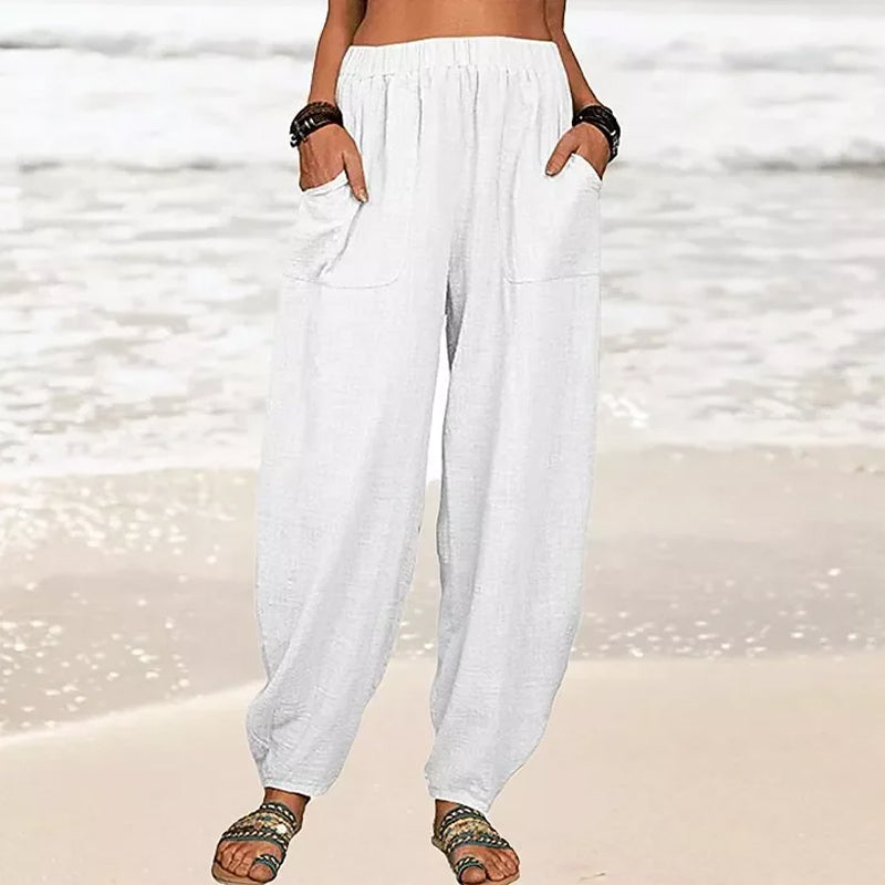 Women's Relaxed Beach Pants | Casual Summer Trousers White