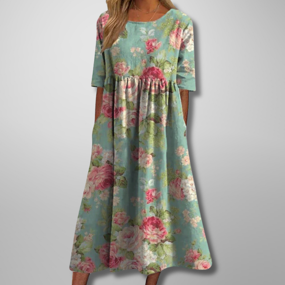 Women's Relaxed Floral Midi Dress Mint Green