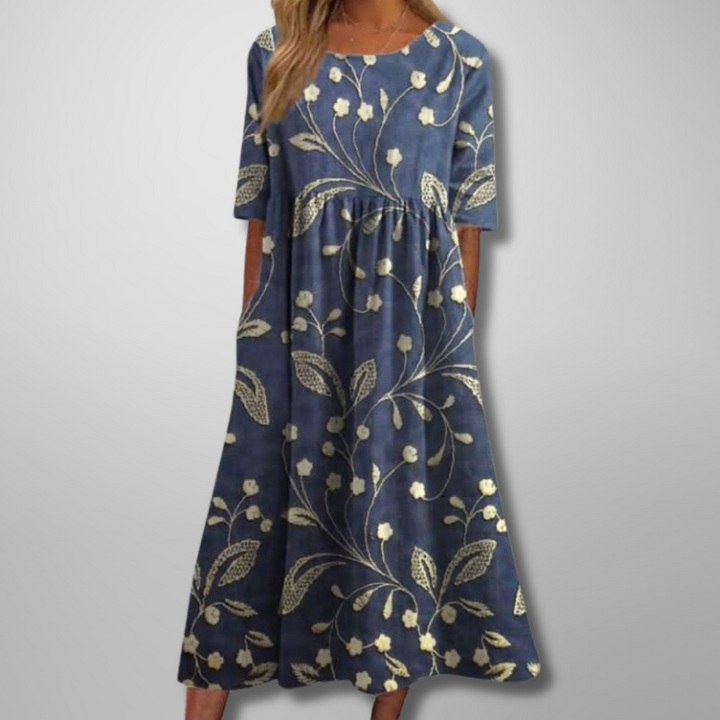 Women's Relaxed Floral Midi Dress Navy Blue (Almost sold out)