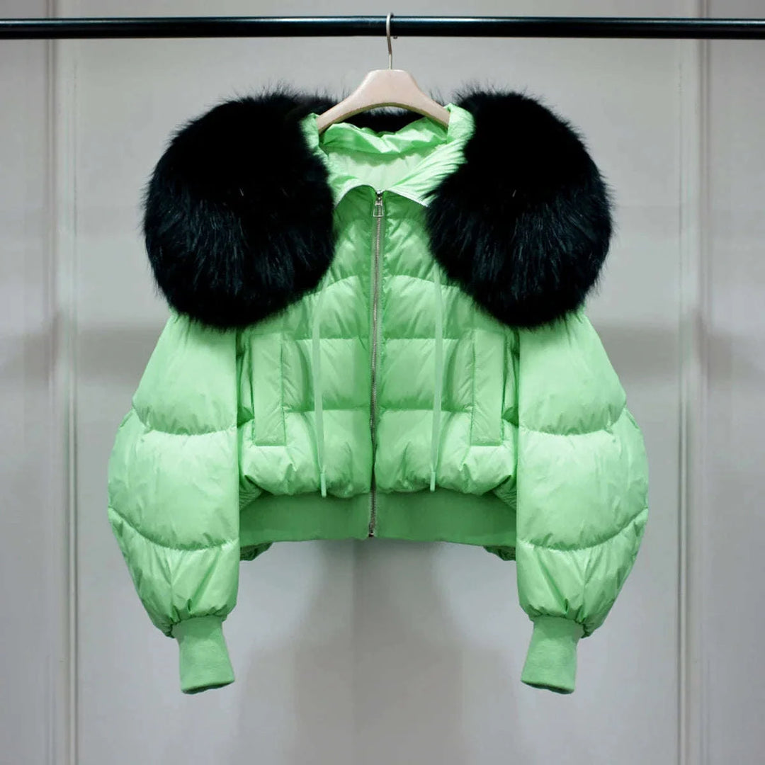 Women's Short White Duck Down Parka Green 4
