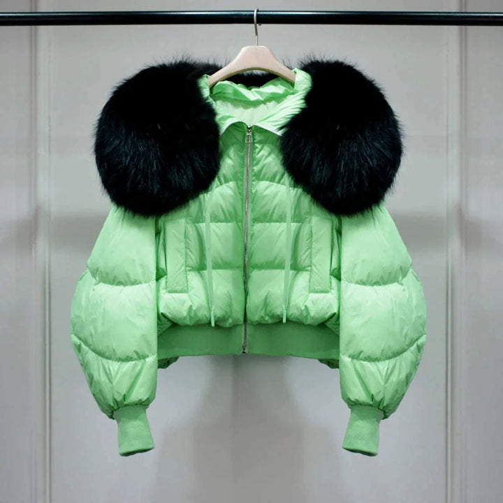 Women's Short White Duck Down Parka Green 4