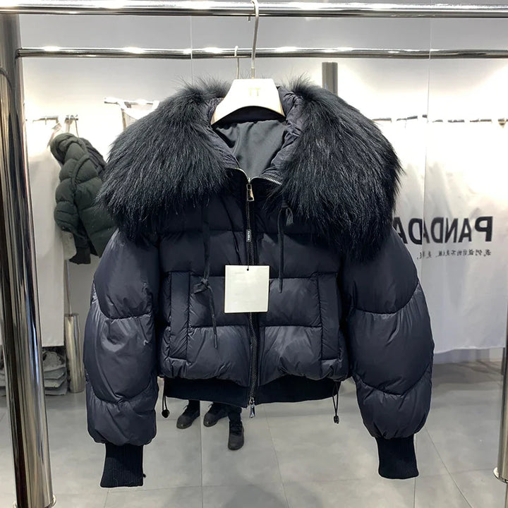 Women's Short White Duck Down Parka Black 1