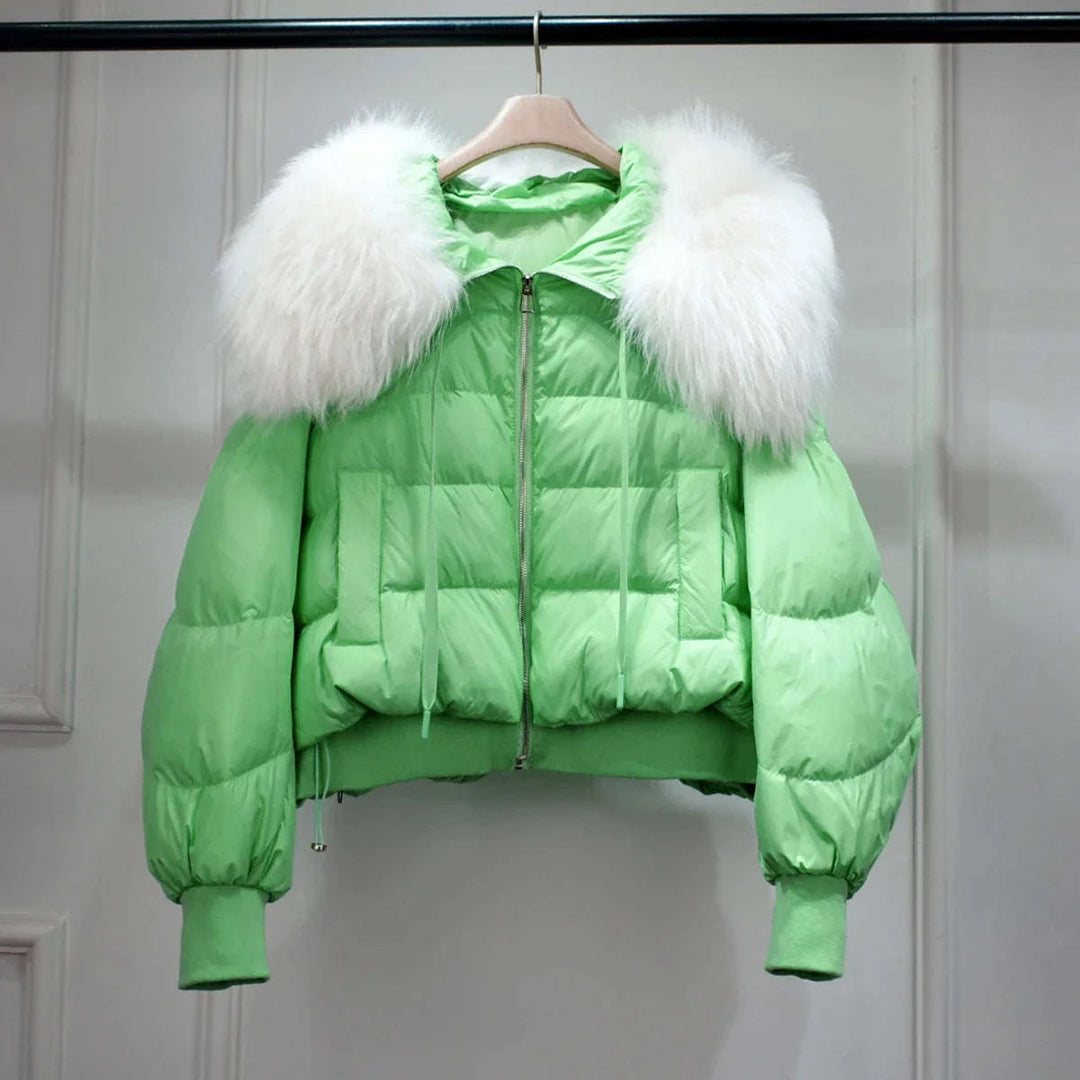 Women's Short White Duck Down Parka Green 2