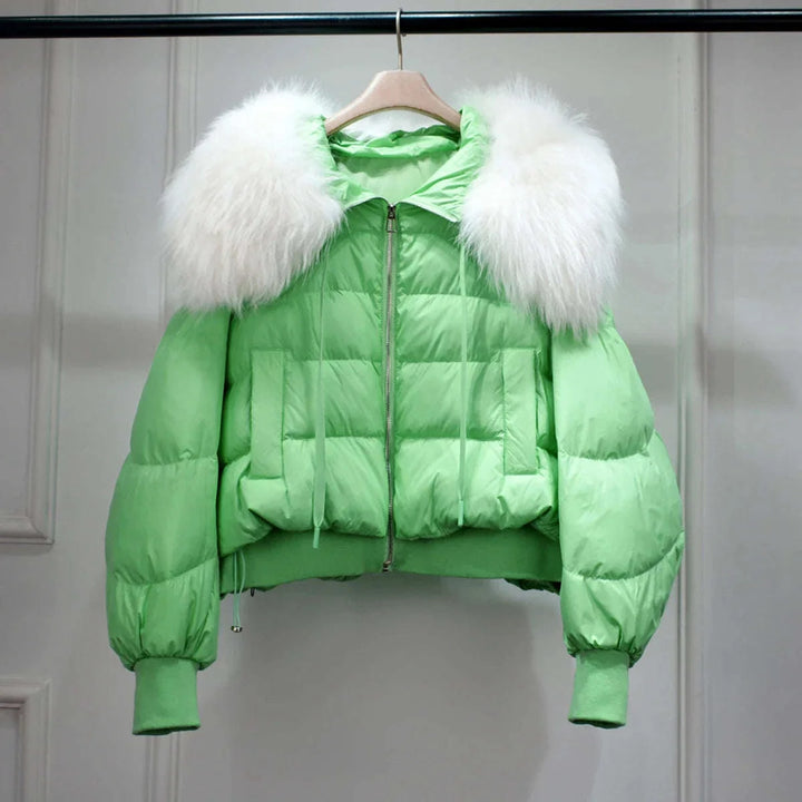 Women's Short White Duck Down Parka Green 2